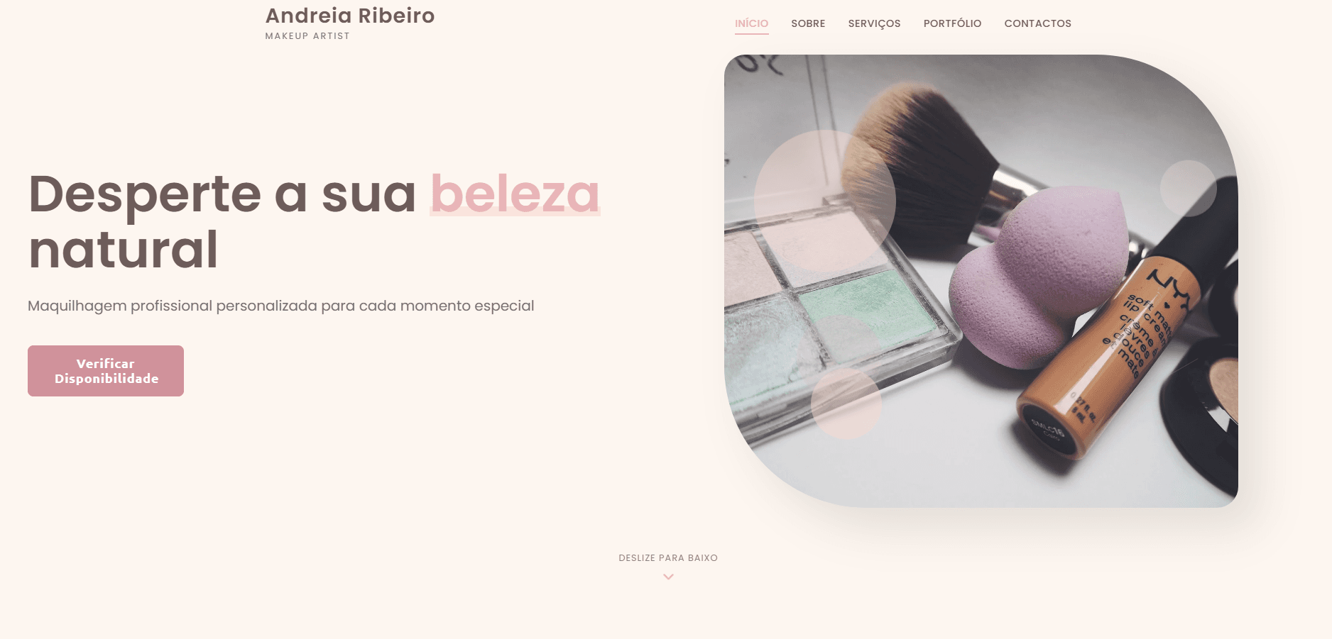 Screenshot do website Andreia Ribeiro Makeup